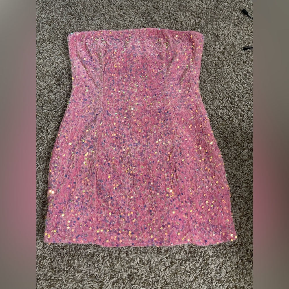 Pink shimmer mini dress